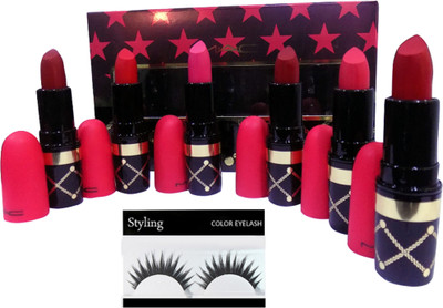 

styling Eyelashse & Mac net crackers lipsticks set of 6(Set of 7)