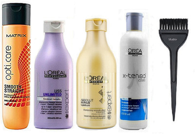 

studio Of Hair Brush, Opticare Smooth Straight Hair Shampoo, & X-tenso Care Hair Shampoo 230ml with Liss Unlimited Hair Shampoo 250ml, Absolute Repair Lipidium Hair Shampoo 250ml(Set of 5)