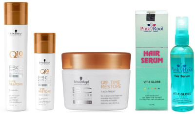 

Pink Root Hair Serum and Schwarzkopf Q10 Plus Time Restore Conditioner+Masque+Shampoo(Set of 4)