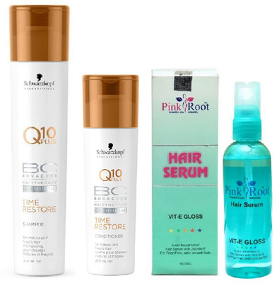 

Pink Root Hair Serum and Schwarzkopf Q10 Plus Time Restore Conditioner+Shampoo(Set of 3)