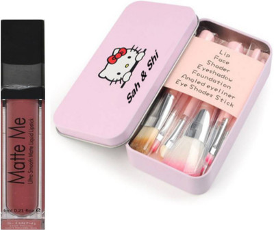 

Sah&Shi Matte Me Ultra Smooth Hot Nude Liquid Lipstick (6ml) with Set of 7 Make-up Brushes(Set of 2)