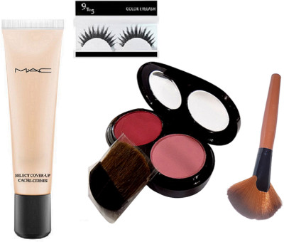 

9 to 5 Eyelashes and Makeup Brush , Select Cover-up Cache Cernes Foundation With Two Shade Blusher(Set of 4)