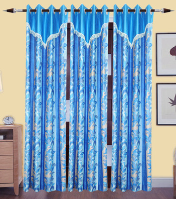 

Excel Bazaar 214 cm (7 ft) Polyester Door Curtain (Pack Of 3)(Floral, Blue)