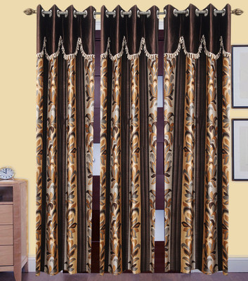 

Excel Bazaar 214 cm (7 ft) Polyester Door Curtain (Pack Of 3)(Floral, Brown)