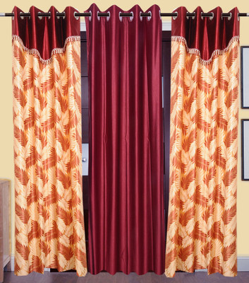 

Excel Bazaar 214 cm (7 ft) Polyester Door Curtain (Pack Of 3)(Floral, Maroon)