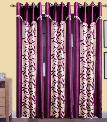 

Excel Bazaar 214 cm (7 ft) Polyester Door Curtain (Pack Of 3)(Floral, Purple)