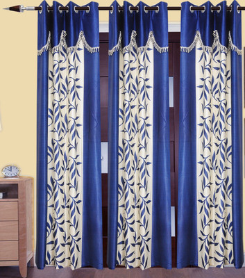

Excel Bazaar 214 cm (7 ft) Polyester Door Curtain (Pack Of 3)(Floral, Blue)