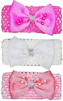 

Netboys Crochet Cutwork Flower Baby Headband (Pink, White, Peach ) 3 Pcs Set Head Band(Multicolor)