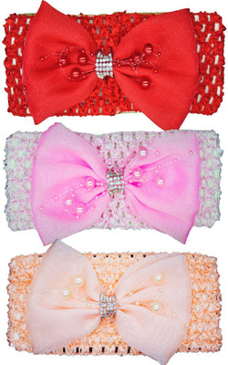 

Netboys Crochet Cutwork Flower Baby Headband ( Red, Pink, Biege ) 3 Pcs Set Head Band(Multicolor)
