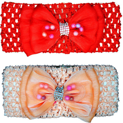 

FAVINO Crochet Cutwork Flower Baby Headband ( Red, Biege ) 2 Pcs Set Head Band(Multicolor)
