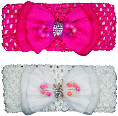 

Netboys Crochet Cutwork Flower Baby Headband ( white, Pink ) 2 Pcs Set Head Band(Multicolor)