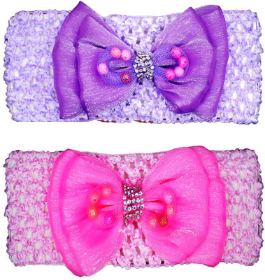 

FAVINO Crochet Cutwork Flower Baby Headband ( Purple, Pink ) 2 Pcs Set Head Band(Multicolor)