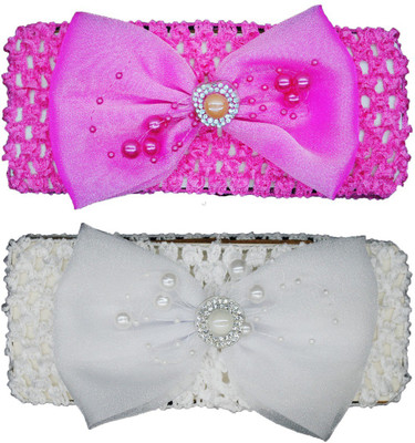 

FAVINO Crochet Cutwork Flower Baby Headband ( White, Pink ) 2 Pcs Set Head Band(Multicolor)