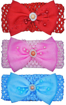 

FAVINO Crochet Cutwork Flower Baby Headband ( Red, Pink, Blue ) 3 Pcs Set Head Band(Multicolor)
