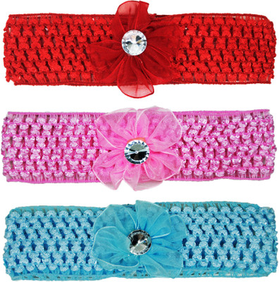 

FAVINO Crochet Cutwork Flower Baby Headband ( Red, Pink, Blue ) 3 Pcs Set Head Band(Multicolor)