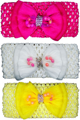 

Netboys Crochet Cutwork Flower Baby Headband ( White, Pink, Yellow ) 3 Pcs Set Head Band(Multicolor)