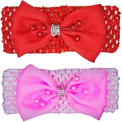 

FAVINO Crochet Cutwork Flower Baby Headband ( Red, Pink ) 2 Pcs Set Head Band(Multicolor)
