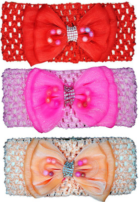 

Netboys Crochet Cutwork Flower Baby Headband ( Red, Pink, Biege ) 3 Pcs Set Head Band(Multicolor)