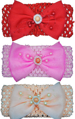 

FAVINO Crochet Cutwork Flower Baby Headband ( Red, Pink, Biege ) 3 Pcs Set Head Band(Multicolor)