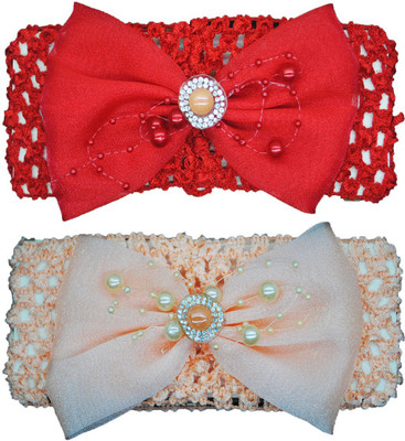 

Netboys Crochet Cutwork Flower Baby Headband ( Red, Biege ) 2 Pcs Set Head Band(Multicolor)