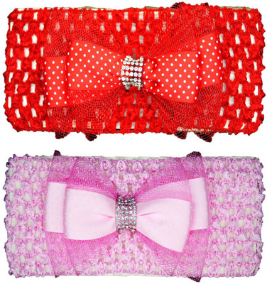 

FAVINO Crochet Cutwork Flower Baby Headband ( Red, Pink ) 2 Pcs Set Head Band(Multicolor)