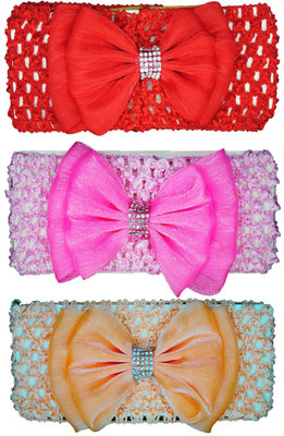 

Netboys Crochet Cutwork Flower Baby Headband ( Red, Pink, Biege ) 3 Pcs Set Head Band(Multicolor)