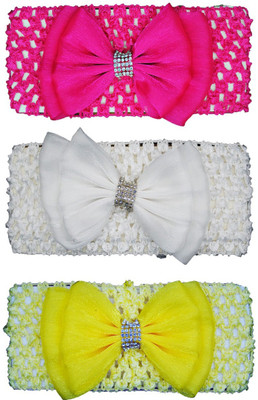 

FAVINO Crochet Cutwork Flower Baby Headband ( Pink, White, Yellow ) 3 Pcs Set Head Band(Multicolor)