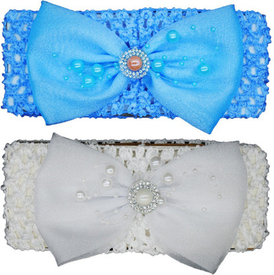 

FAVINO Crochet Cutwork Flower Baby Headband ( Blue, White ) 2 Pcs Set Head Band(Multicolor)