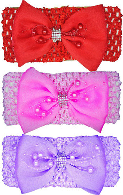 

Netboys Crochet Cutwork Flower Baby Headband ( Red, Pink, Purple ) 3 Pcs Set Head Band(Multicolor)