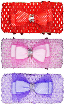 

FAVINO Crochet Cutwork Flower Baby Headband ( Red, Pink, Purple ) 3 Pcs Set Head Band(Multicolor)