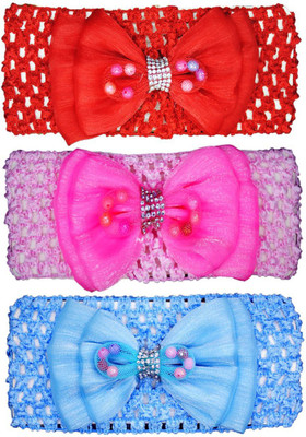 

Netboys Crochet Cutwork Flower Baby Headband ( Red, Pink, Blue ) 3 Pcs Set Head Band(Multicolor)