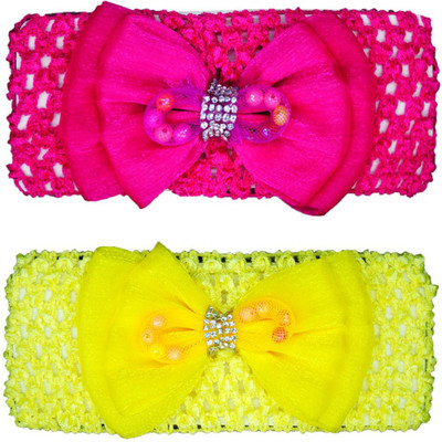 

FAVINO Crochet Cutwork Flower Baby Headband ( Yellow, Pink ) 2 Pcs Set Head Band(Multicolor)