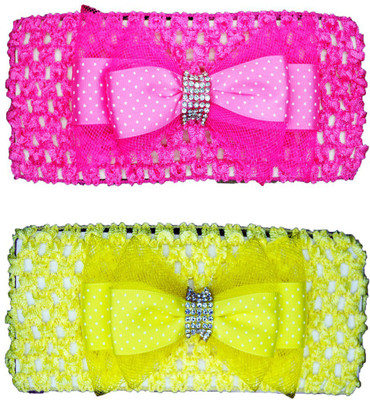 

Netboys Crochet Cutwork Flower Baby Headband ( Pink, Yellow ) 2 Pcs Set Head Band(Multicolor)