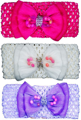 

FAVINO Crochet Cutwork Flower Baby Headband ( Pink, White, Purple ) 3 Pcs Set Head Band(Multicolor)