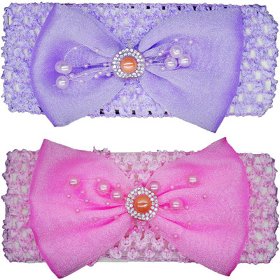 

Netboys Crochet Cutwork Flower Baby Headband ( Purple, Pink ) 2 Pcs Set Head Band(Multicolor)