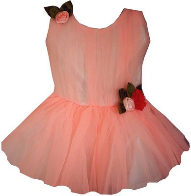 

All About Pink Girls Midi/Knee Length Party Dress(Orange, Sleeveless
