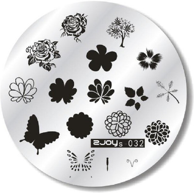 

Imported ZJOY Round Nail Art Stamping Image Plate Flower Rose Butterfly Layered 032(Silver)