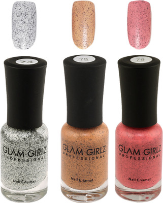 

Glam Girlz Crumble Nail Polish-Combo(74-78-79) grey, orange, pink(Pack of 3)