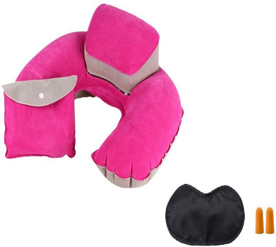 

Aeoss Portable Travel Pillow Inflatable Neck U-shaped Pillow Exploding Neck Cushion PVC Flocking Pillow, Eyes Mask & Ear Plug for Flight Course Neck Pillow & Eye Shade(Pink)