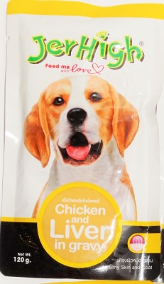 

jerhigh JerHigh Chicken and Liver In Gravy(120g, Pack of 6) Chicken, Liver 0.7 kg Wet Dog Food(Pack of 6)