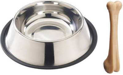 

Foodie Puppies Multi Utility Combo Kit for Dogs/Pets ( 900ml Stainless Steel Feeding Plain Bowl + Chew Bone Toy) Rubber, Steel Chew Toy For Dog