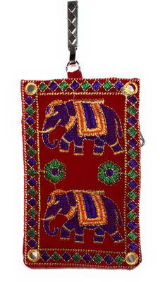 

Unique Fashion Ethnic Red Velvet Embroidered Mirror Design Mobile Pouch with Waist Clip for Girls / Women’s Mobile Pouch(Red)