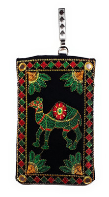 

Unique Fashion Ethnic Black Velvet Embroidered Mirror Design Mobile Pouch with Waist Clip for Girls / Women’s Mobile Pouch(Black)