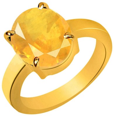 RS JEWELLERS RS JEWELLERS Gemstones 5.11 Ratti Natural Certified Yellow Sapphire Pukhraj Gemstone Panchdhatu Ring ,Pukhraj Birthstone Astrology Ring Brass Sapphire Gold Plated Ring