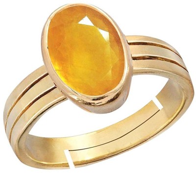 RS JEWELLERS Gemstones Ring 4.25 Yellow Sapphire/Pukhraj GEMSTONE Adjustable PANCHDHATU RING Brass Sapphire Gold Plated Ring