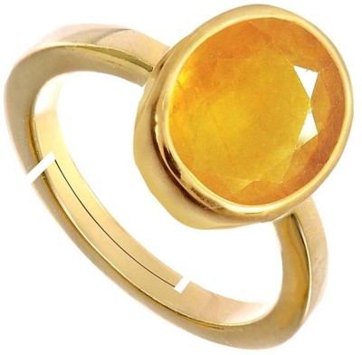 RS JEWELLERS RS JEWELLERS Gemstones 5.01 Ratti Natural Certified Yellow Sapphire Pukhraj Gemstone Panchdhatu Ring ,Pukhraj Birthstone Astrology Ring Brass Sapphire Gold Plated Ring