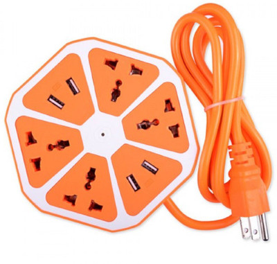SPCtechnologies Hexagon Socket Extension board with 4 USB 2.0Amp charging point +4 Plug Outlets with 1.7m Cable Extension Adapter Multi Switched Socket 4 Socket Surge Protector(Orange) Flipkart