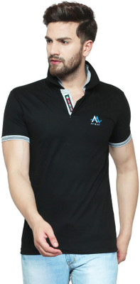 AD & AV Solid Men Polo Neck Black T-Shirt