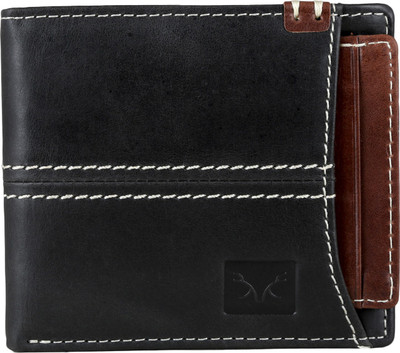 

Huntsman Men Black Genuine Leather Wallet(8 Card Slots), Black-brown