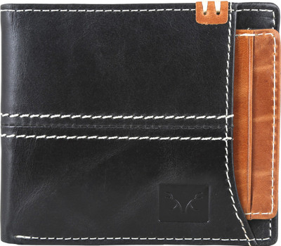 

Accezory Men Black Genuine Leather Wallet(8 Card Slots), Black-tan